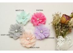 Chiffon Flower with SINGLE Rhinestone, 6cm, Pack of 3